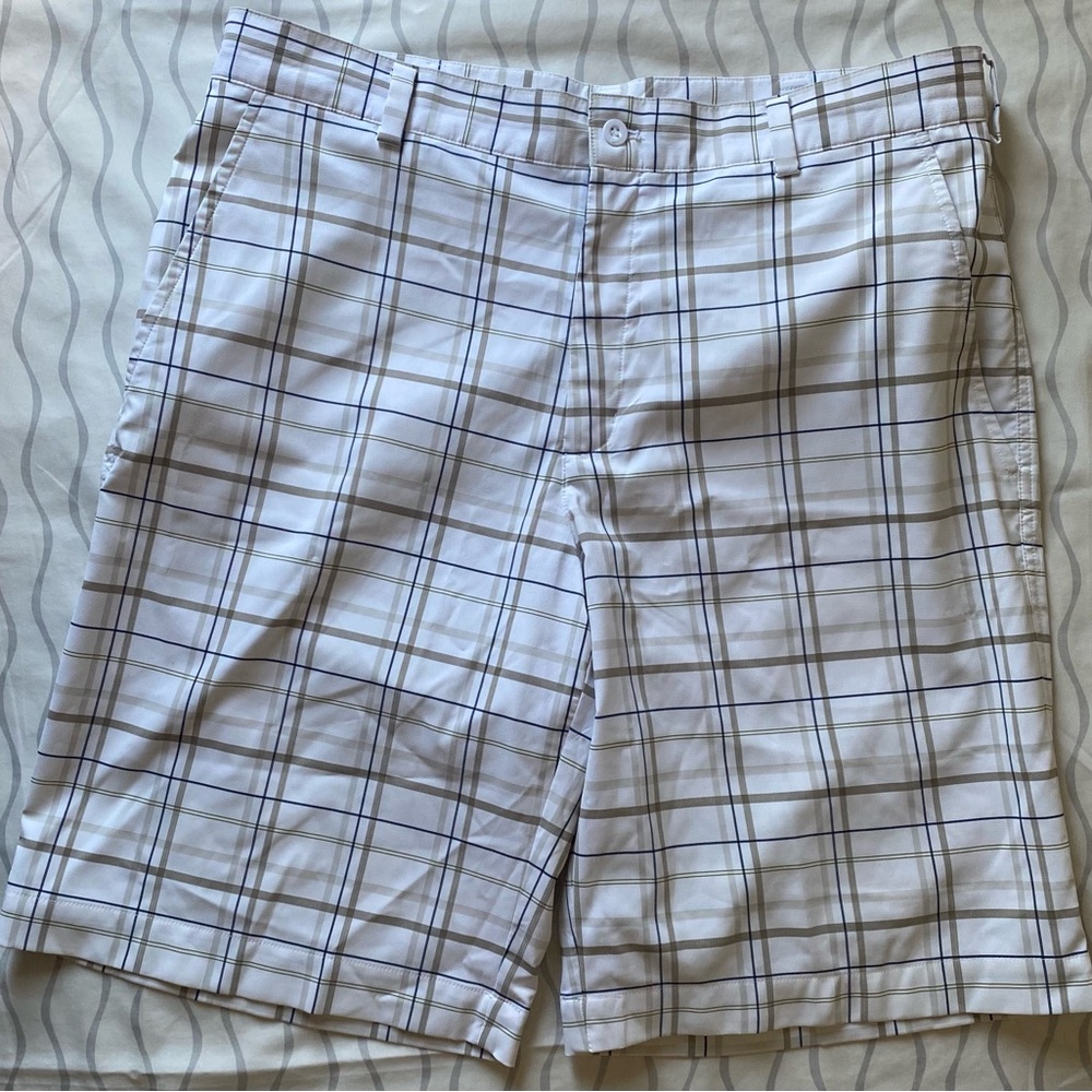 Nike White and Blue Flat Front Shorts